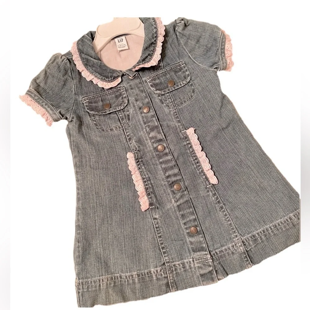 Baby GAP Denim dress with pink lace trim. Size 12-18 months